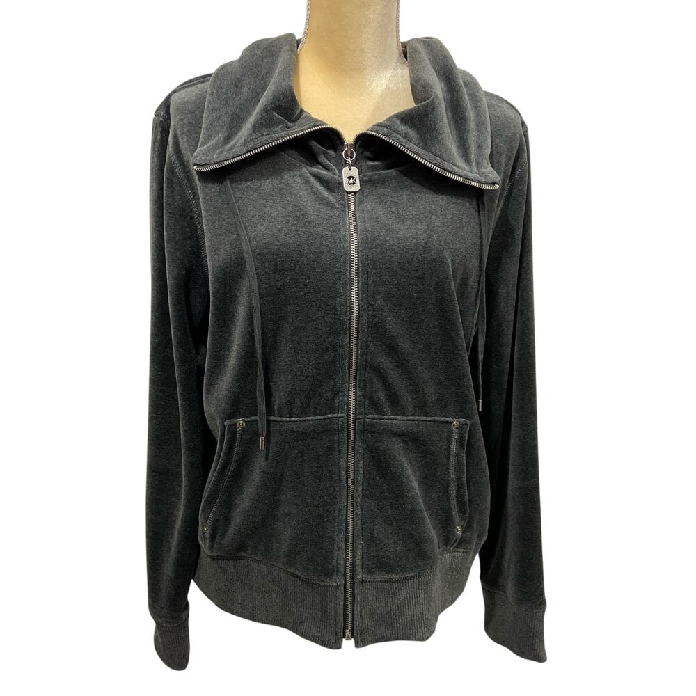 Michael Michael Kors Full Zip Velour Long Sleeves Jacket Gray Size XL